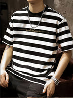 Simple Letter Print Fashion Men's Short Sleeve - Black And White