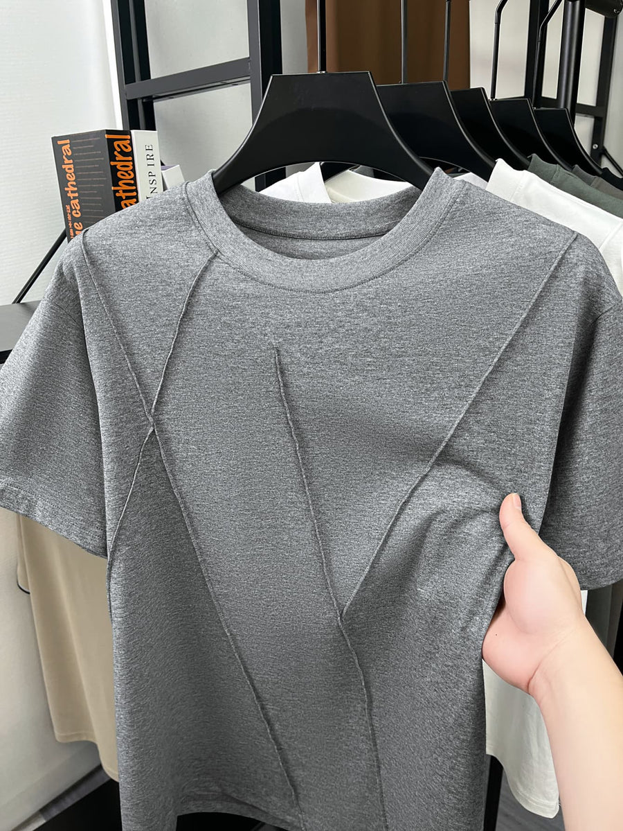 Men'S Spring Summer New Solid Stripe Cross Design Sense No Print Light Luxury Atmospheric Mid-Aged Men'S T-Shirt Short Sleeve Trendy Fashion Easy Style Fashionable Short T-Shirt Premium Comfortable Skin-Friendly Thin Cool Breathable Men'S Pure Offic - Grey