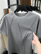 Men'S Spring Summer New Solid Stripe Cross Design Sense No Print Light Luxury Atmospheric Mid-Aged Men'S T-Shirt Short Sleeve Trendy Fashion Easy Style Fashionable Short T-Shirt Premium Comfortable Skin-Friendly Thin Cool Breathable Men'S Pure Offic - Grey