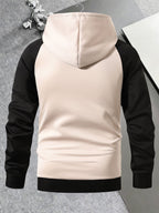 Men'S Trendy Spring Autumn Hooded Color-Block Jacket, Athletic Letter Print, Business Baseball Uniform Casual Hooded Jacket All-Match Top Two-Color Outerwear, Color-Block Jacket Shirt Hooded Coat - Apricot