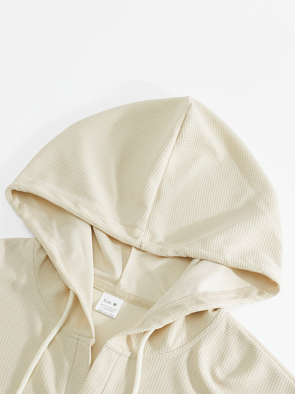 Men'S Waffle Knit Hooded Short Sleeve T-Shirt, Plaid Cuffs Henley Hooded Top, Summer Street Style Casual Wear, Gift for Festive Occasions - Apricot