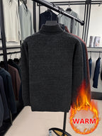 Lined Half-Turtleneck Sweater - Warm Winter Knit Sweater Suitable for City Casual, High Collar Ribbed Trim Pullover, Hand Washable Fall/Winter Sweater for Office to Weekend Wear (No Transparency) - Grey