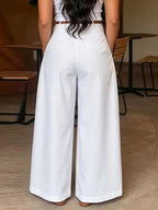 Women's Elastic High-Waisted Loose Fit Casual Trousers with Belt - White