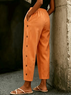 Solid Color Multi-Button Fashion Casual Ankle Pants - Casual Pants 0427 - Orange