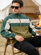 Men'S Color Block Contrast Panel Zip-Up Cardigan – Outdoor Windbreaker Jacket with Stand Collar for Casual Travel Hiking - Green