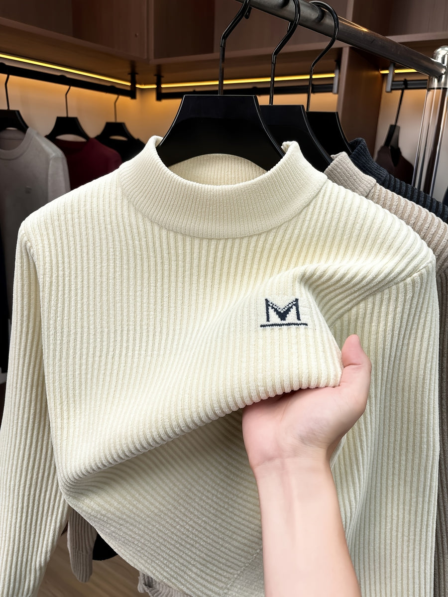Minimalist Urban Knit Round Neck Sweater Portable Daily Commute - Beige Color