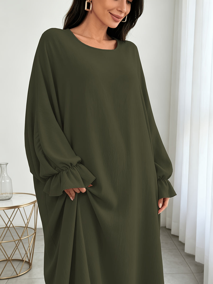 1pc Moisture-Wicking Breathable Fabric Loose Comfortable Batwing Dress Casual All-Match Abaya Suitable for Women'S Daily Wear Without Headscarf, Summer Abaya Women Abaya Women Muslim Dress Robe Summer Abaya Women - Olive Green