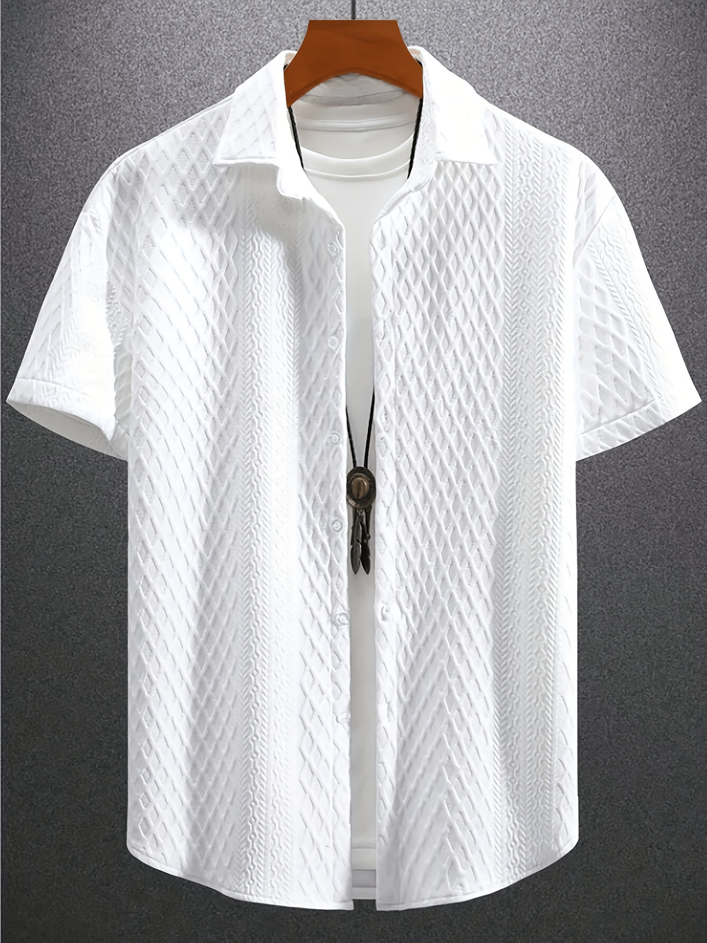 Men's Summer Casual Short-Sleeve Shirt, Jacquard Cardigan, for Daily Commuting, Casual and Relaxed, Loose and Breathable, for Fishing, Basketball, Camping, Beach - White