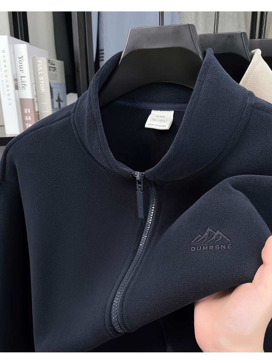 Winter New Men'S Long Zipper Fashion Versatile, Fleece Fabric Comfortable And Soft - Navy Color