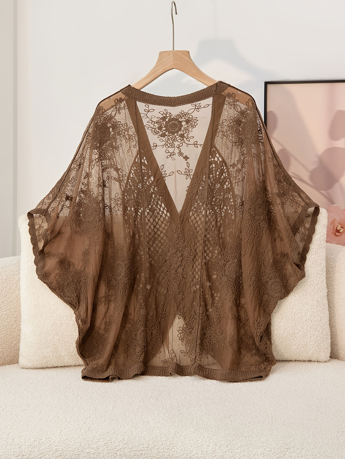 Bohemian Openwork Embroidery Spring and Summer Ethnic Fashion Joker Casual Cardigan, Suitable for Going Out to Wear. - Coffee Color