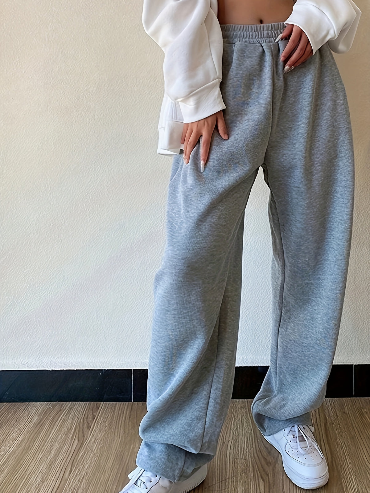 Autumn And Winter Beauty European And American Fashion Casual Trousers - Light Grey