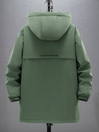 Men's Mid-Length Solid Color Hooded Trench Coat for Autumn and Winter, Suitable for Outdoor Daily Casual Fashion, Available in Black and Green - fern green
