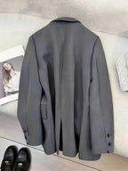 Fashion Women'S White Lace Sleeve Patchwork Blazer, Casual Chic Blazer - Grey
