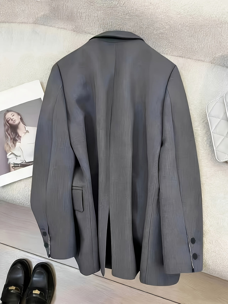Fashion Women'S White Lace Sleeve Patchwork Blazer, Casual Chic Blazer - Grey