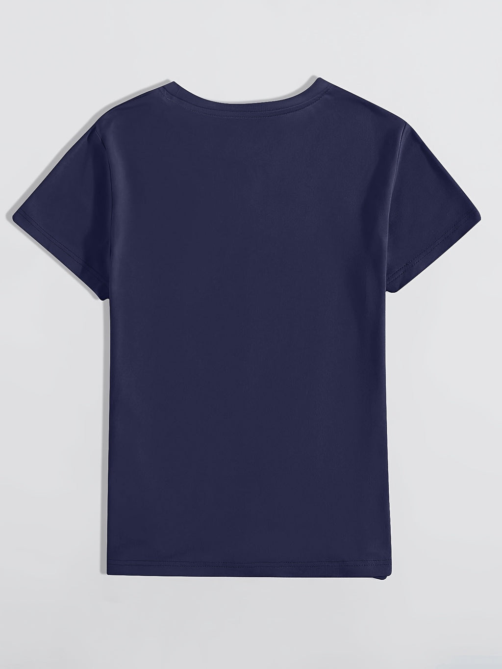 Women's Casual Short Sleeved T-shirt - M Letter Pattern Print, Regular Round Neck Top, Suitable for All Seasons, Women's Clothing - Navy Color