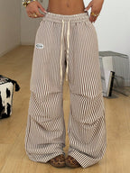 Women's Summer Basic Striped Wide-Leg Jogger Pants - Khaki