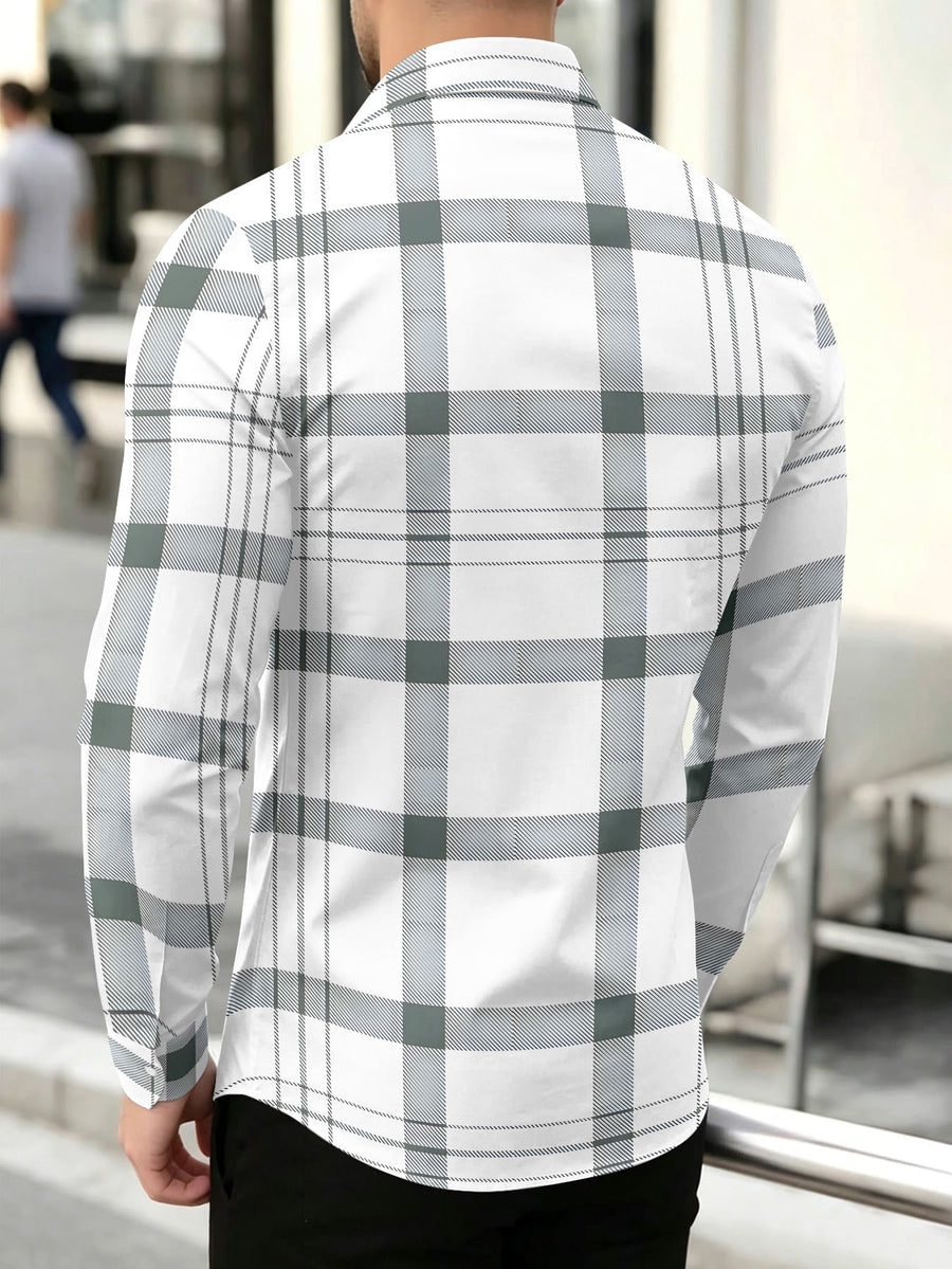 Men's Casual Fashion Long-Sleeve Top with Intersecting Line Check Print, Slim-Fit Streetwear Lapel Shirt for Daily Commuting and Outings, Surprise Birthday and Holiday Gift for Teen Boys - Mixed colors