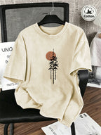 Vintage Washed Distressed Print Men'S Short-Sleeve Top, Soft Pure Loose T-Shirt, Breathable Casual Clothing for Outdoor Trip Summer And Early Autumn - Apricot