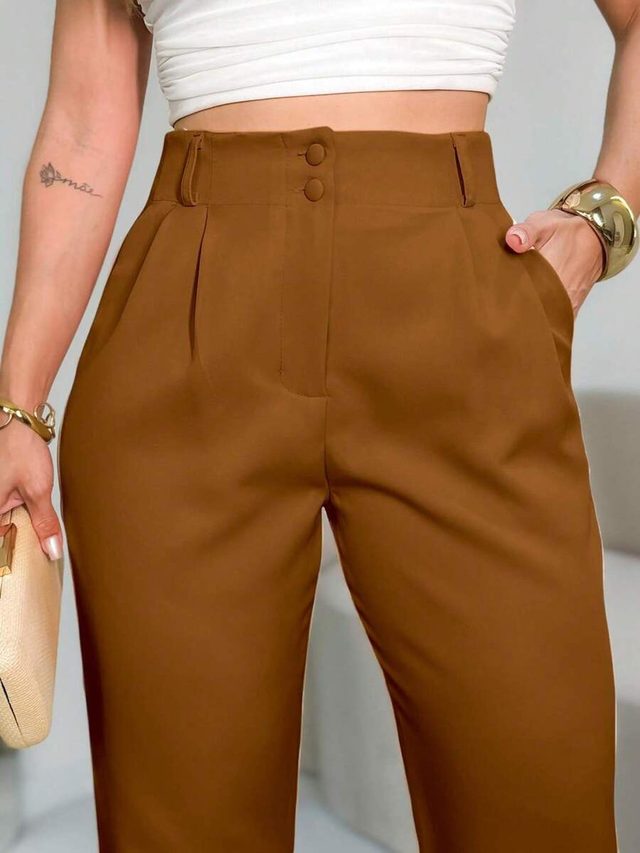 Women'S Slim-Fit Pants, Solid-Color Drawstring Trousers with Pleated Design at Hem, Suitable for Work, Going Out, Business, And Vacation, New Styles for Spring And Autumn - Rust