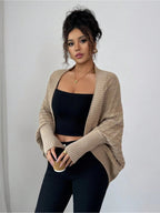 Women'S Cardigan: Casual Elegance with Batwing Sleeves Mid-Length Jumper, Versatile And Sophisticated Knitwear - Khaki