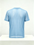 Men's Geometric Triangle Small Logo Mesh Short Sleeve Cooling Quick-Dry Loose Fit Crew Neck Sports T-Shirt - Sky Blue