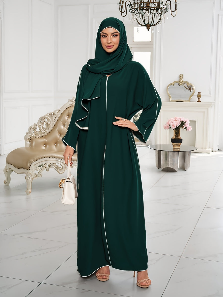 1 Set ( + Dress), Solid Color Nida Fabric, Elegant and Comfortable, Breathable and Comfortable for Outings | Simple Islamic Clothing | and Turkish Clothing, for Home, Outdoors, Leisure, Dresses for Women, Abaya for Women, Abaya Été, Abaya Femme - Dark Green