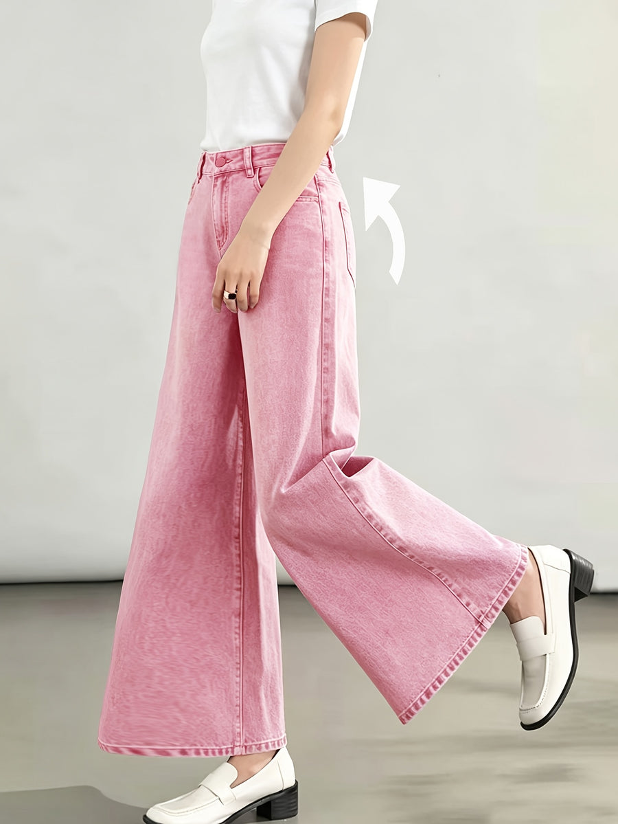 Stylish New Women's Fashion Elegant Straight-Leg Wide-Leg Pants Mid-High Stretch Colorful Cropped Jeans for Women 618609 - Pink Color