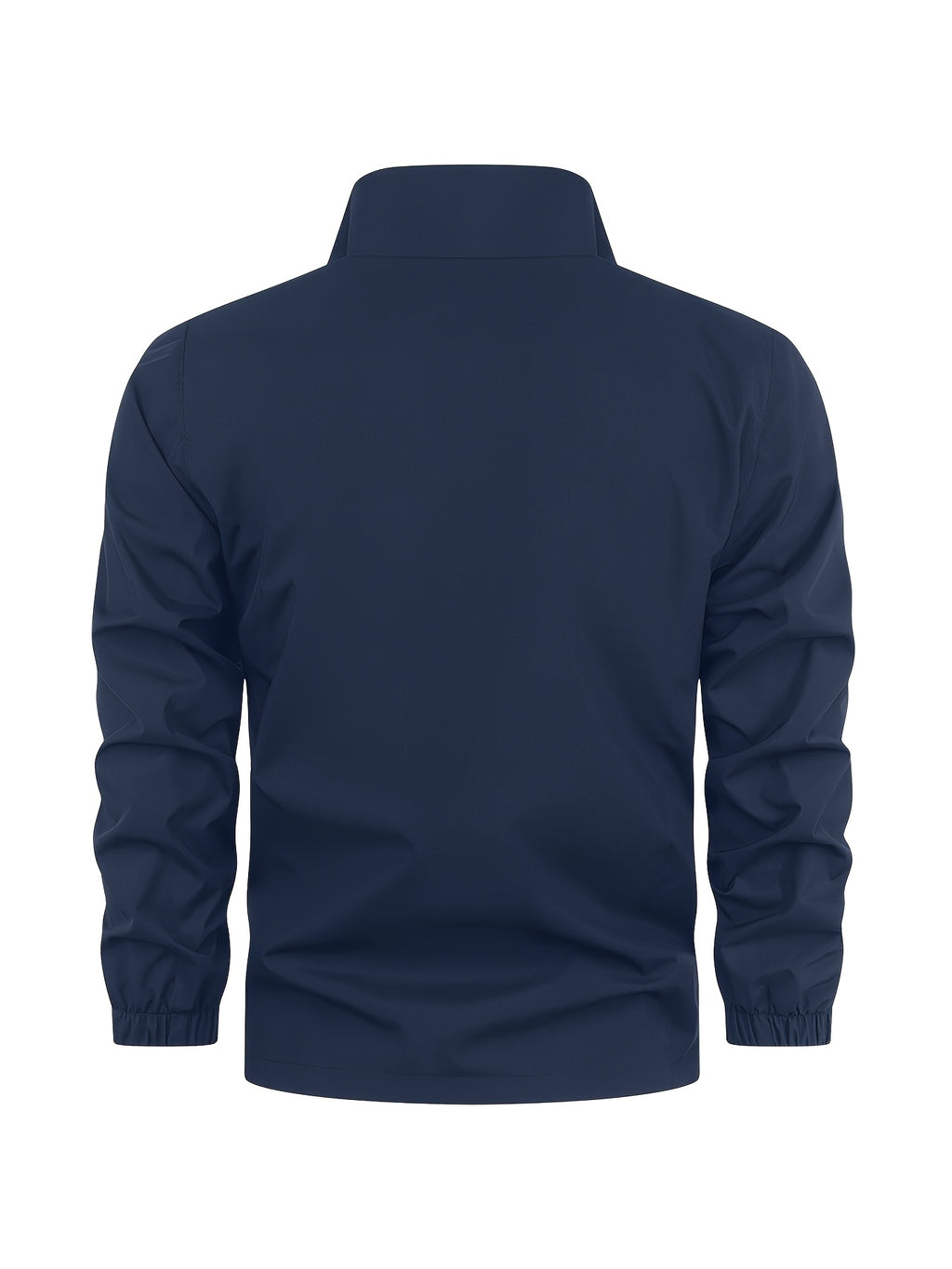 GK Minimalist Uppercase Letter Pattern Full-Zip Stand Collar Windproof Jacket, Unisex Spring/Autumn Lightweight Luxury Business Casual Outerwear - Navy Color