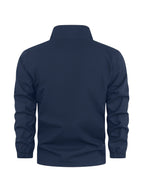 GK Minimalist Uppercase Letter Pattern Full-Zip Stand Collar Windproof Jacket, Unisex Spring/Autumn Lightweight Luxury Business Casual Outerwear - Navy Color