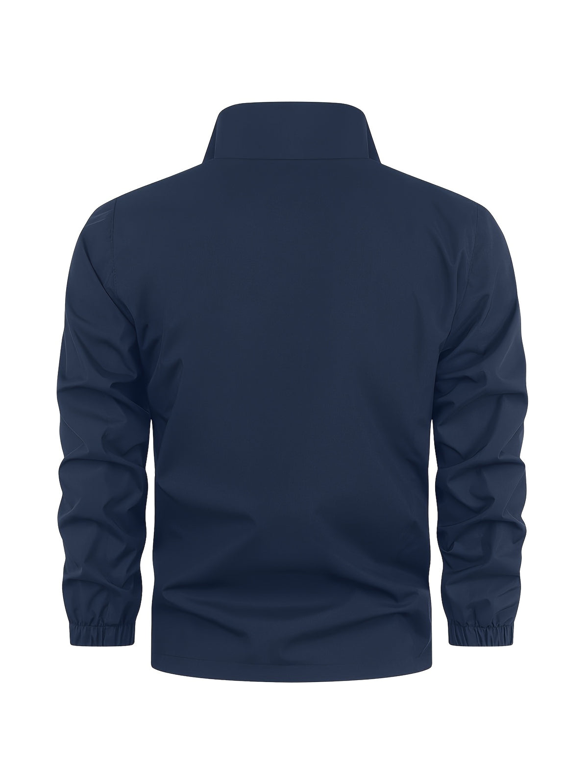 GK Minimalist Uppercase Letter Pattern Full-Zip Stand Collar Windproof Jacket, Unisex Spring/Autumn Lightweight Luxury Business Casual Outerwear - Navy Color