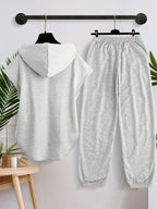 Women'S Sleeveless Hoodie And Long Pants Casual Sports Outfit X6751 - Light Gray
