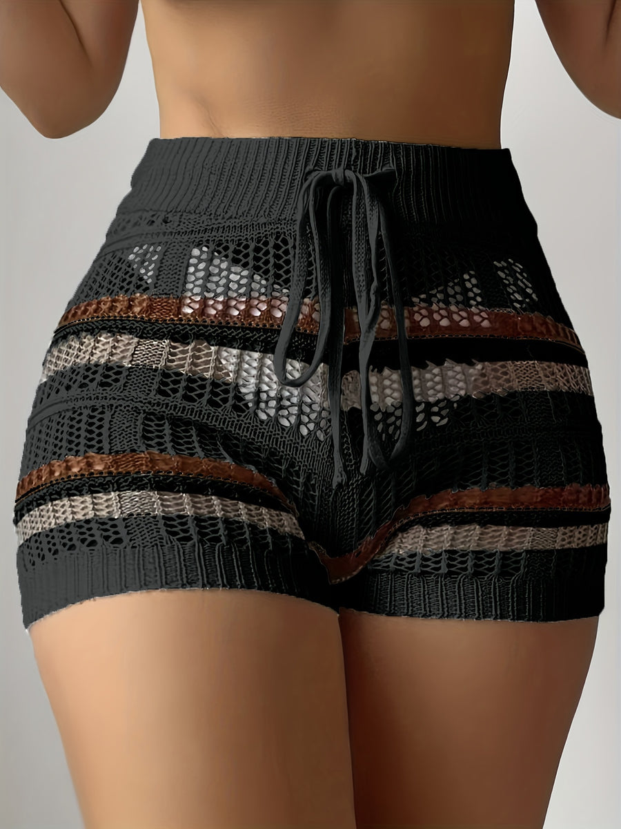 New Color-blocked Hollow-out Women's Shorts - Mixed Color 2