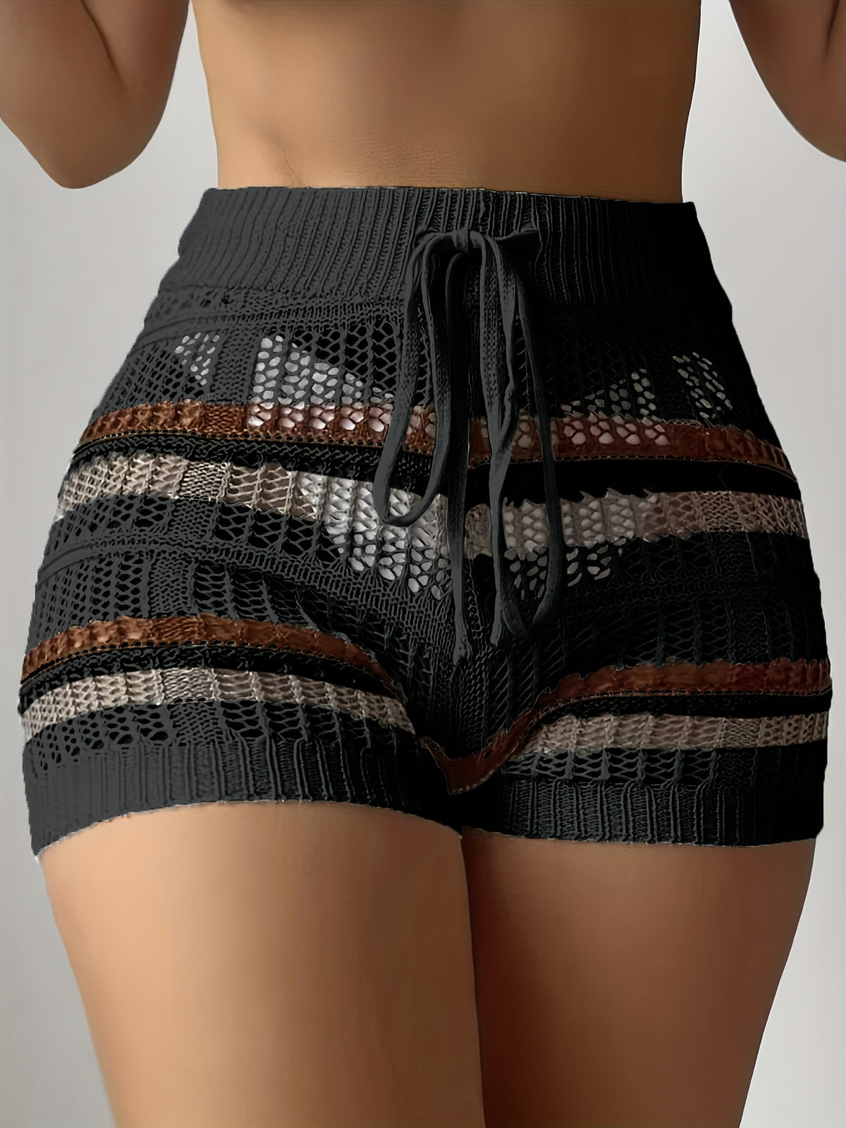 New Color-blocked Hollow-out Women's Shorts - Mixed Color 2