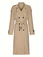 Women'S Autumn Winter Casual Temperament Solid Color Trench Coat Mid-Length Outerwear - Khaki