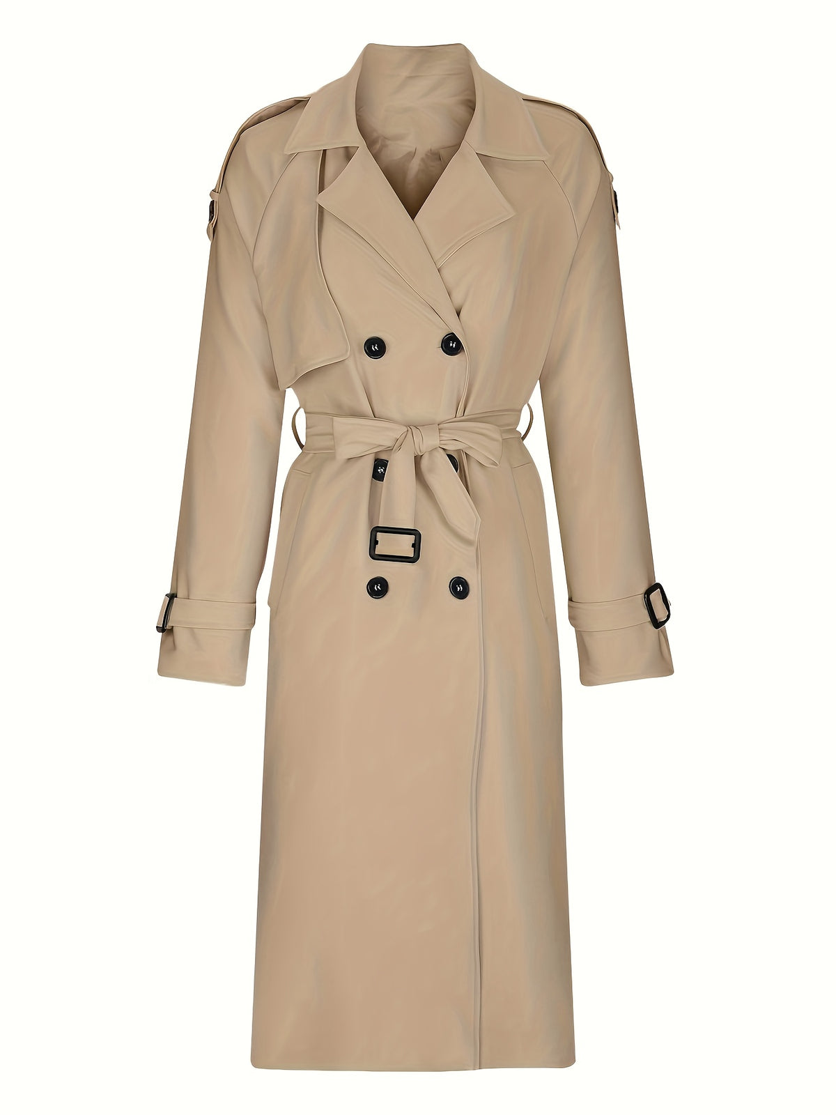 Women'S Autumn Winter Casual Temperament Solid Color Trench Coat Mid-Length Outerwear - Khaki