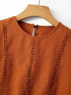 Women's Lantern Sleeve Decorative Ribbon Shirt, Breathable Textured Casual Summer Top - Orange red