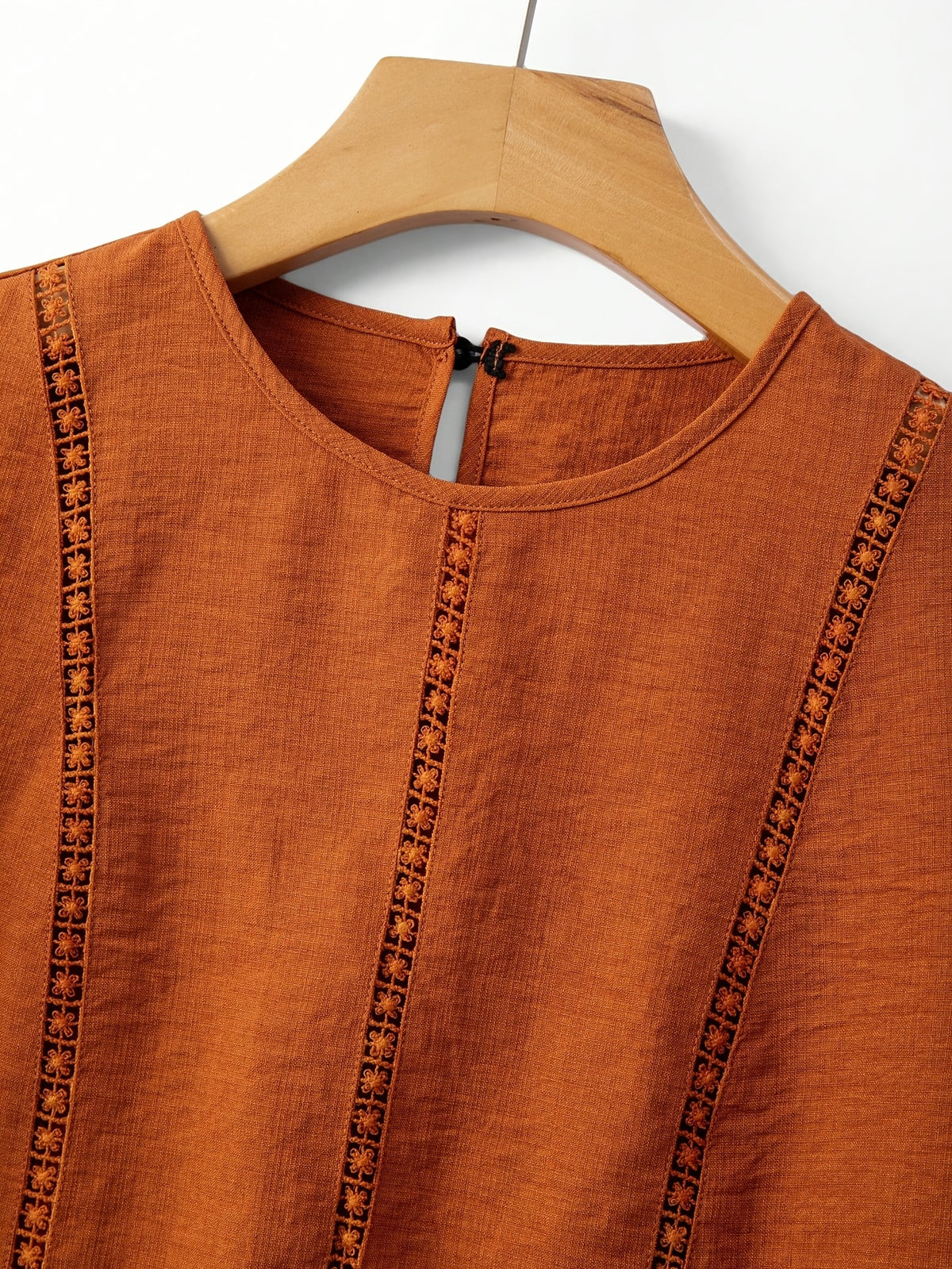 Women's Lantern Sleeve Decorative Ribbon Shirt, Breathable Textured Casual Summer Top - Orange red