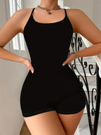 Summer Women'S Sexy Backless Bodysuit, Red Tight-Fitting Onesie, Fashionable Backless Suitable for Going Out And Playing - Black