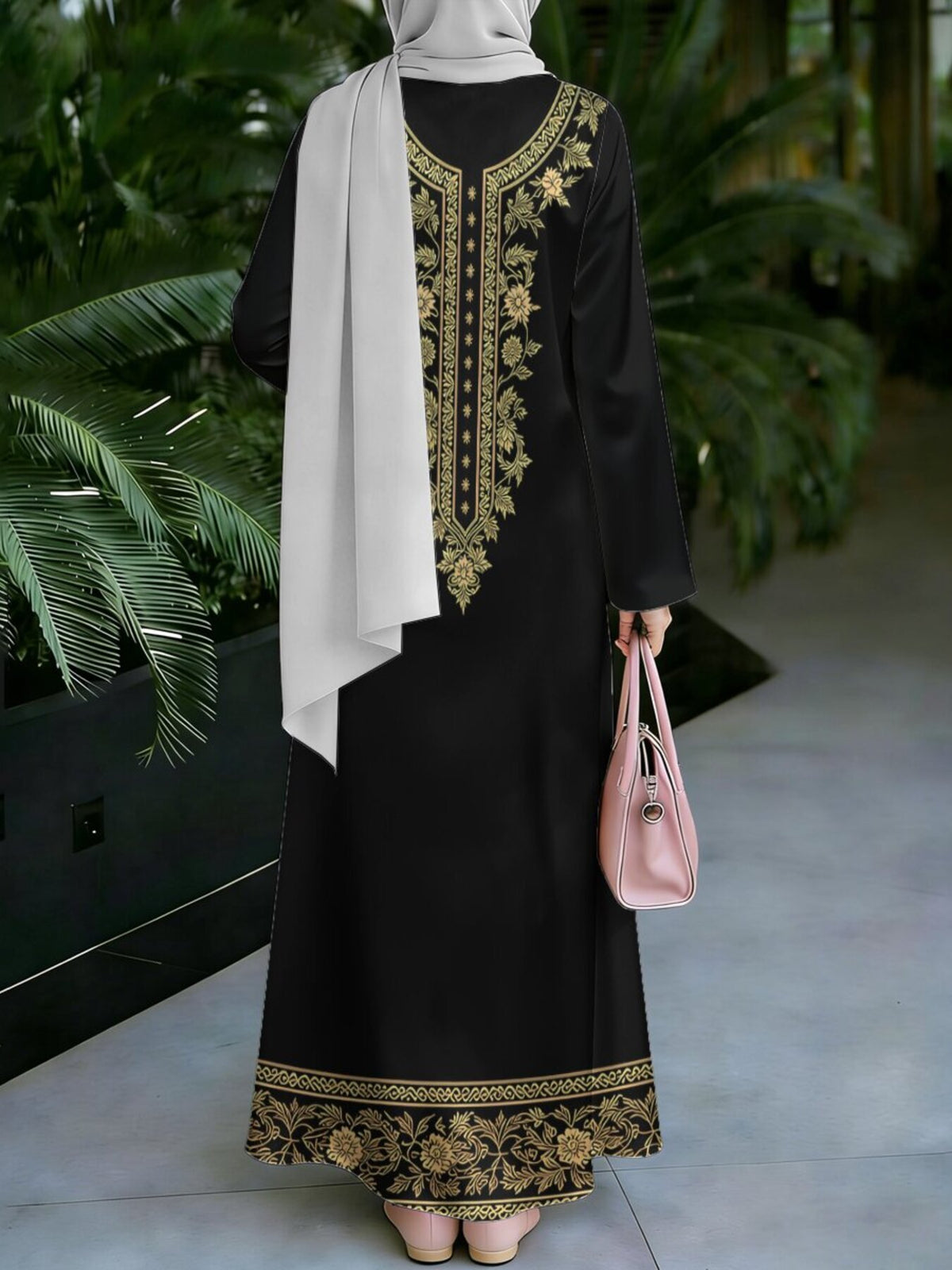 New Middle Eastern Style Muslim Elegant Robe, Featuring Middle Eastern Ethnic Print And Long Dress Design, Suitable for Eid Al-Fitr And Eid Al-Adha, This Loose, Comfortable, And Breathable Long Sleeve Dress Is Perfect for Commuting And Vacation - Mixed colors