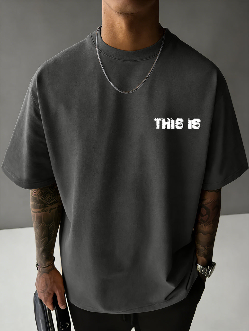 Men's 100% Pure Cotton Comfortable and Breathable T-Shirt, Gym Barbell Print, for All-Season Casual Sports and Fitness - Dark Gray