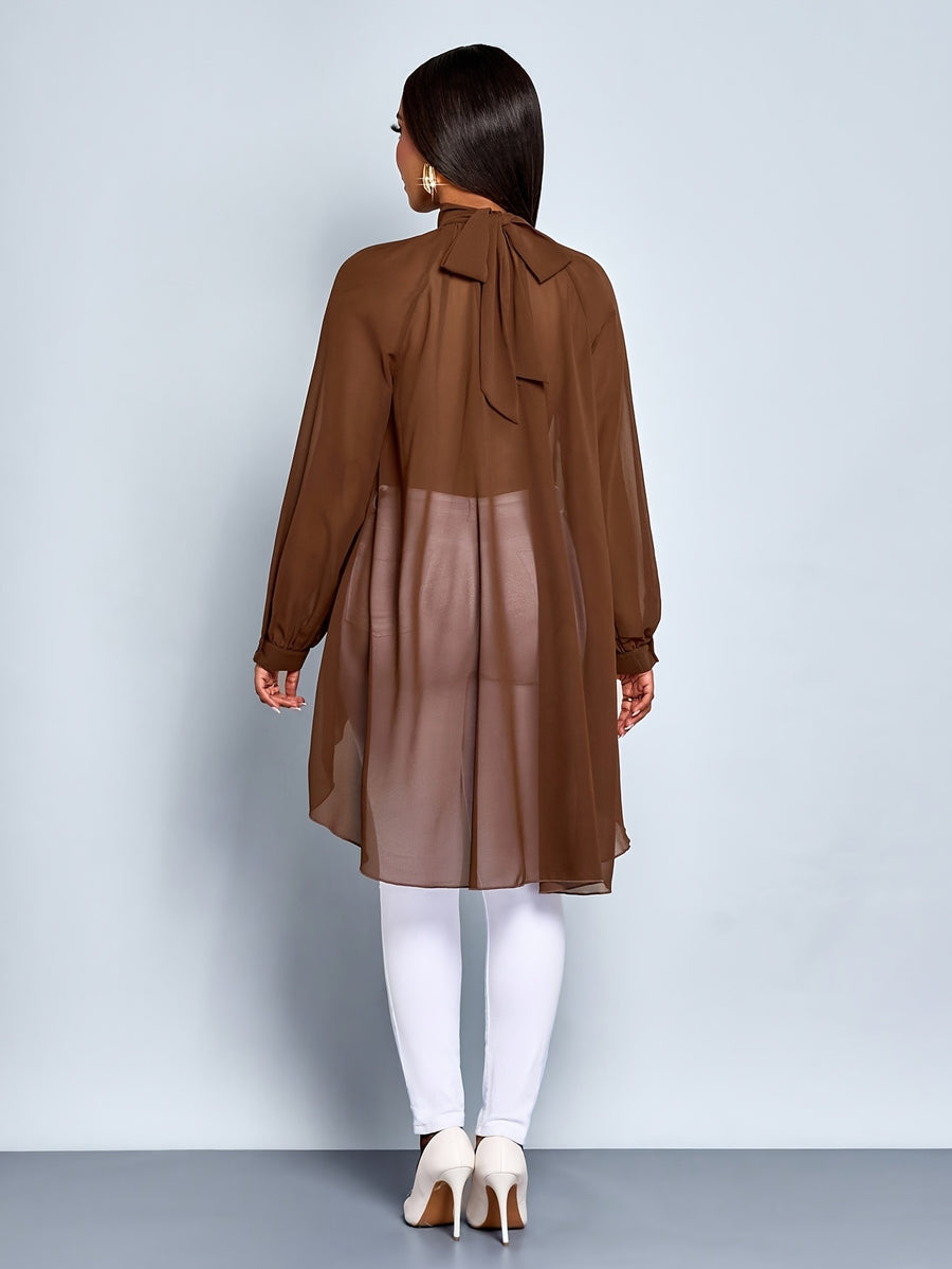 Elegant Sexy Commuter Easy Autumn And Winter Women'S Shirt Teacher Clothing Outing Top Elegant Long Design Top Bottoms Women'S Autumn Clothing Women'S Winter Clothing Halloween Clothing Christmas New Year New Year Women'S Clothing - 【Brown】