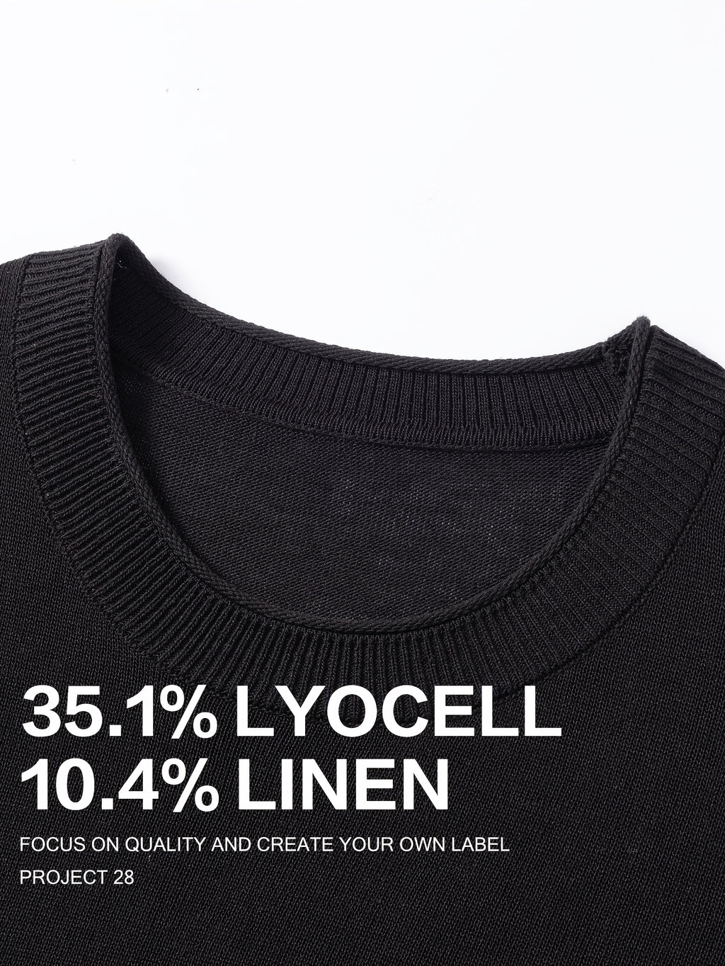 35.1% Lyocell And 10.4% Linen High-Quality Light Luxury Men'S Short Sleeve Round Neck Pullover Knit T-Shirt Fashion Casual Suitable for Outdoor Sports Golf Base Layer Floral Yarn Knit Fabric Collar Rolled Edge Craft Easy Commute Light Business Style - Extra Black