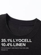 35.1% Lyocell And 10.4% Linen High-Quality Light Luxury Men'S Short Sleeve Round Neck Pullover Knit T-Shirt Fashion Casual Suitable for Outdoor Sports Golf Base Layer Floral Yarn Knit Fabric Collar Rolled Edge Craft Easy Commute Light Business Style - Extra Black