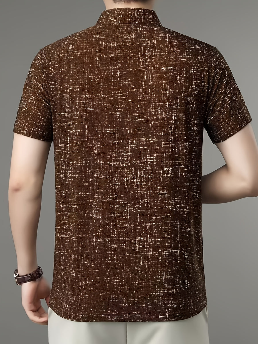 Summer New Men'S Ice Fiber Fabric Polo Shirt Short-Sleeved T-Shirt, Non-Iron, Breathable, Ice-Cool, Business Casual, Slimming, Thin, Versatile, Commuting, Going Out - Coffee Brown