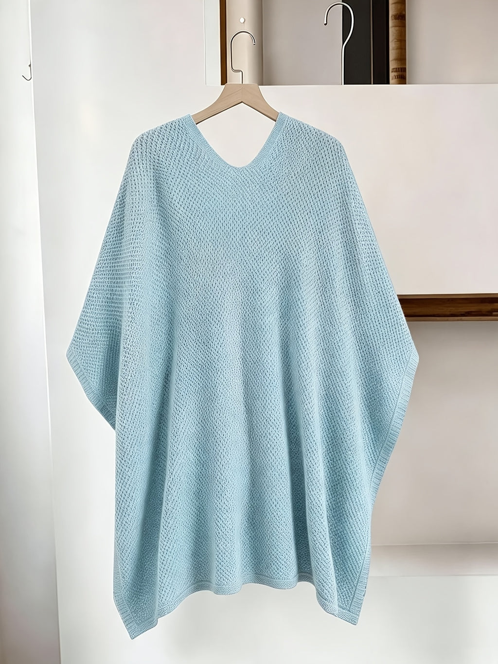 Autumn Winter New Loose Cape Cross-Body Tie Shawl Cardigan Women'S Outdoor Outerwear ASD1 - Sky Blue