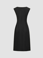 Spring-Summer Pleated Asymmetrical Elegant Design Women's Dress Gown - Black