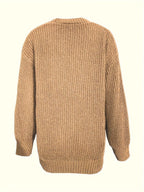 Women'S Autumn Winter New V-Neck Single Button Long Sleeve Solid Color Cardigan - ginger-colored