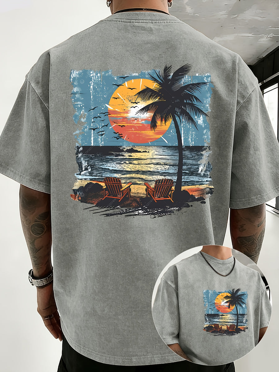 Summer New Unisex Pure T-Shirt, Skin-Friendly Comfortable Breathable Non-Sweaty, Creative Double-Sided Placement Print, Outdoor Travel Fitness Sports Versatile Short Sleeve Top - Grey