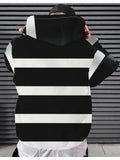 Men'S Autumn Lightweight Casual Hooded Top with Drawstring And Pocket, Black And White Striped Artistic Pattern, Suitable for Shopping, Outings, Social Gatherings, And Various Occasions - Mixed colors