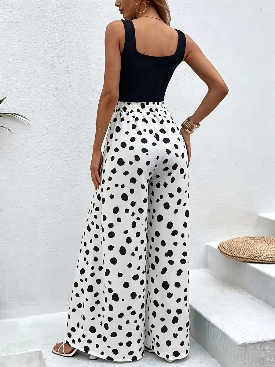 Dalmatian Print Wide Leg Belted Jumpsuit - White